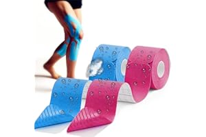GTAGKOMMEN Kinesiology Tape precut (2 Rolls,40 Strips,2" X 10" Strips) Kinesiology Tape Waterproof Breathable Latex Free Tape for Ankle Wrists Knees Running Swimming Elastic Sports Activities Tapes(Blue+Pink)