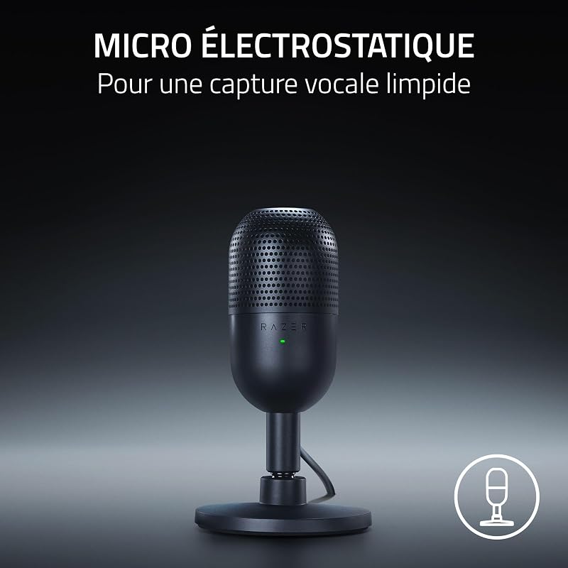 Seiren V3 Mini - Microphone USB ultra-compact (microphone à condensateur 14 mm, directivité supercardioïde, détecteur de mise en sourdine, absorbeur de chocs intégré) Noir