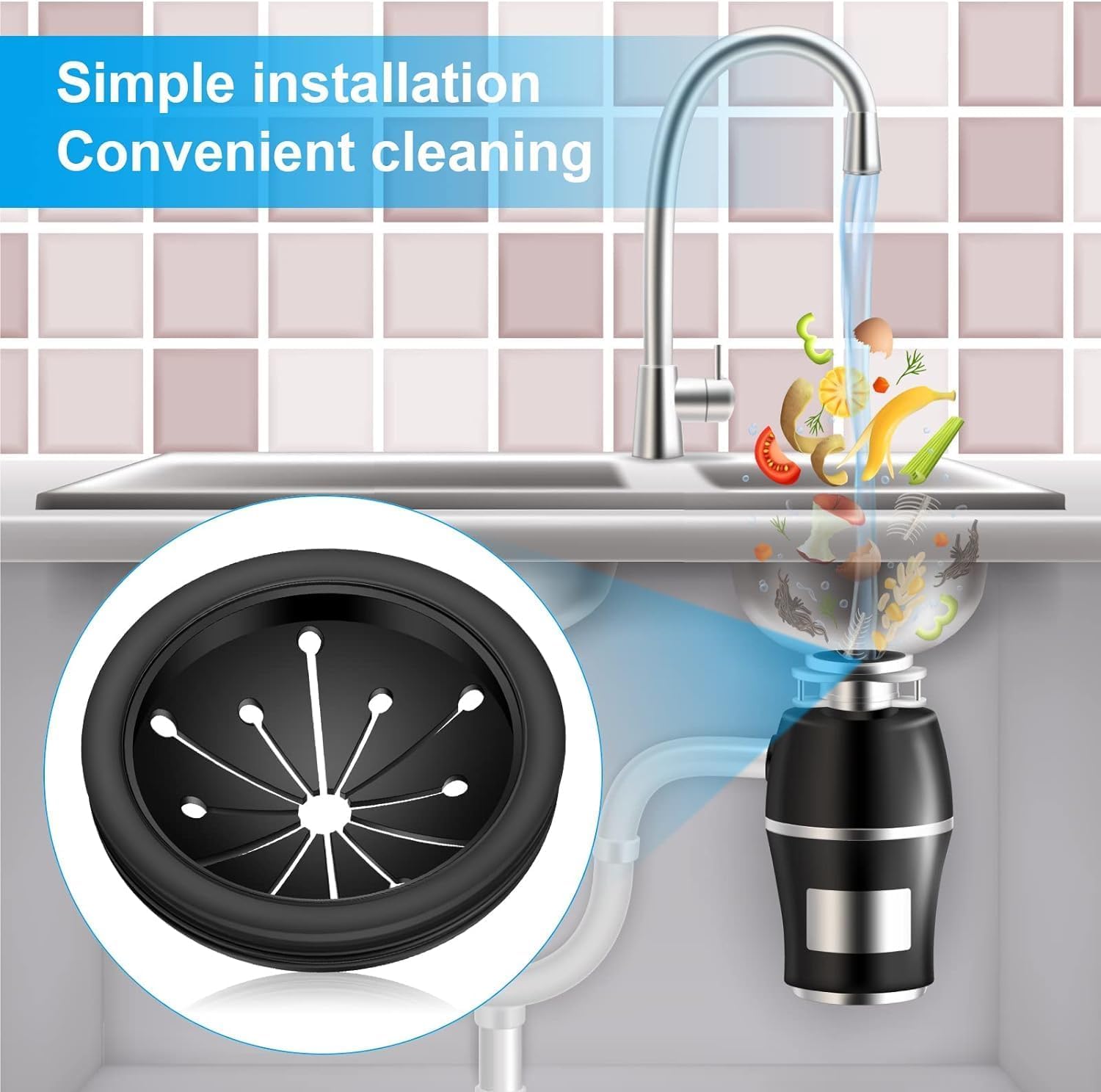 Garbage Disposal Splash Guard, NodeMonkes Rubber Drain Insert, Kitchen Sink Drain Splash Guard, Rubber Accessories for Whirlaway, Waste King and GE Models (3-1/8 Inch)