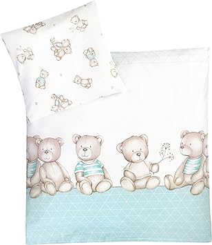 Julius Zöllner Bettwäsche Bärenland 35x40 /80x80 cm - Bettwäscheset für Babys - flauschig & aus reiner Baumwolle - Bärchen-Pr