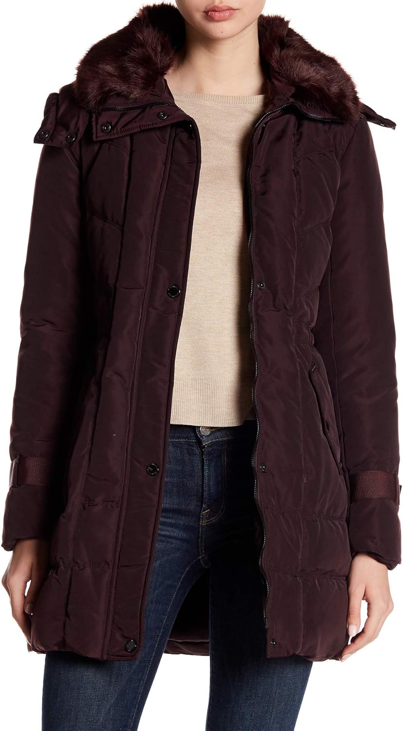 kenneth cole down faux fur collar & hood coat