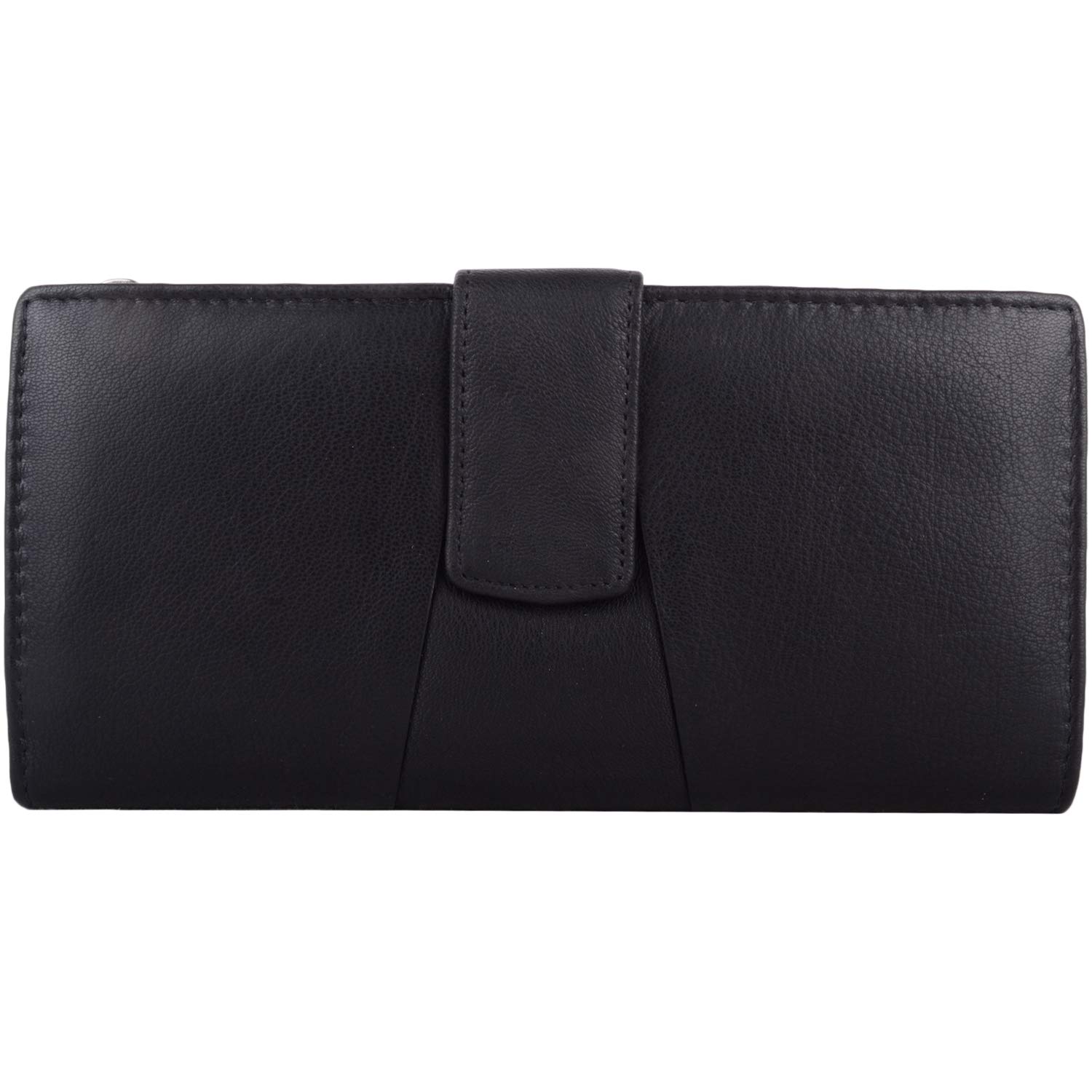 Womens Leather RFID Protected Money/Coin/Credit Card Holder Purse Pleated Design - Black