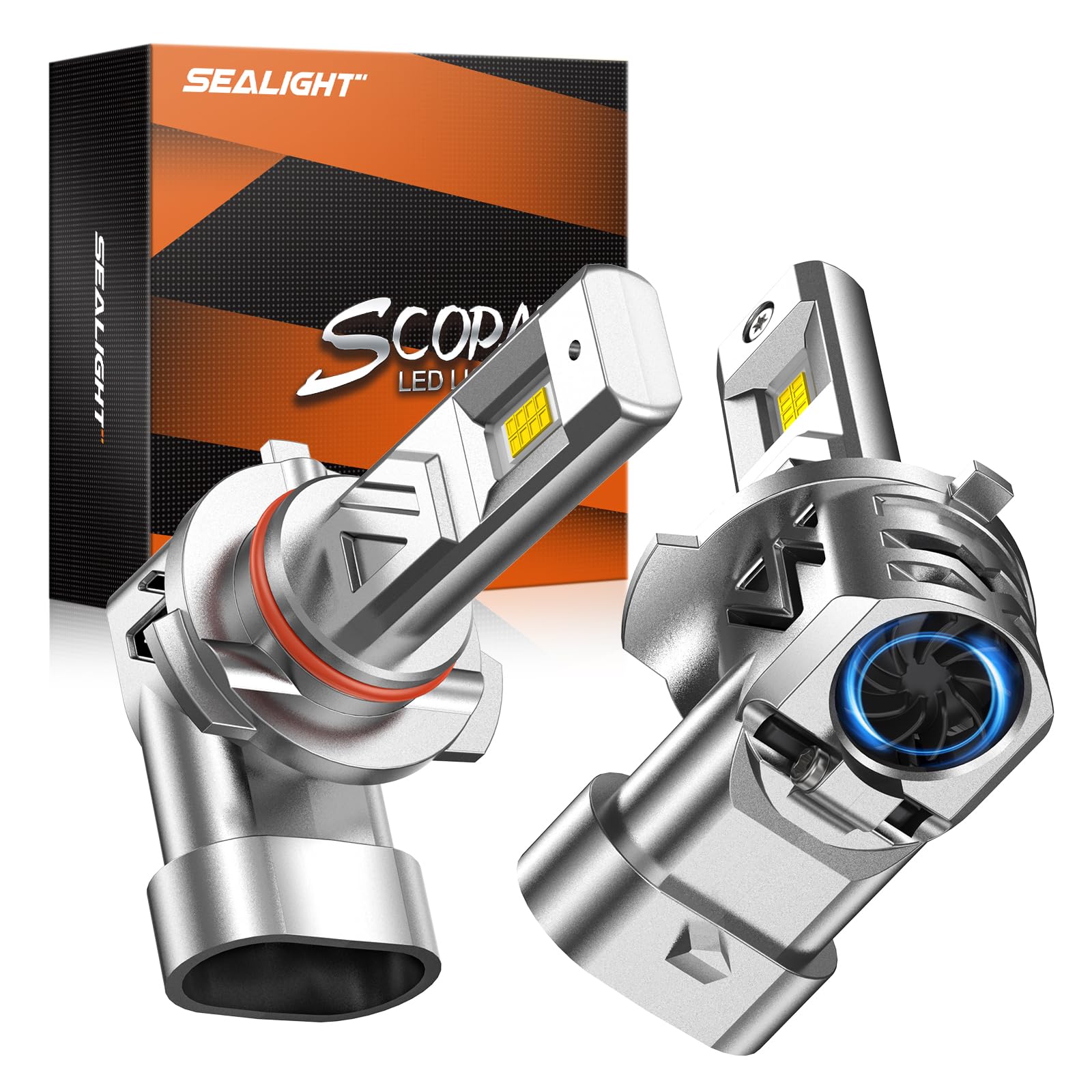 SEALIGHT 9006/HB4 Light Bulb, 800% 44,000LM Super Bright 6500K White Light, 1:1 Real Size, Plug and Play, 2 Pack Image