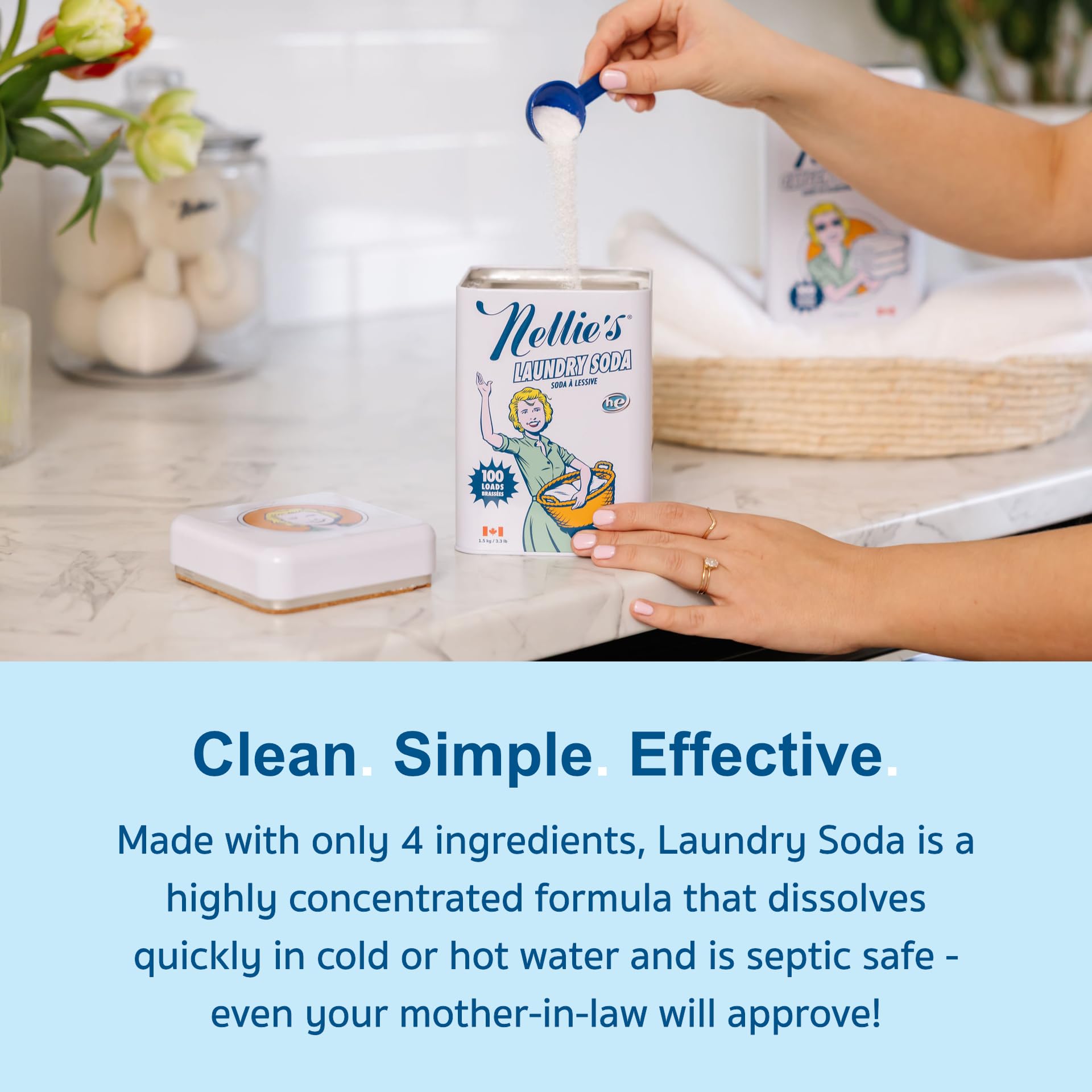 Nellie's Laundry Soda - Concentrated Laundry Detergent Powder - 100 Load - Gentle on Skin and Environment - Fragrance-Free - (Made in Canada)