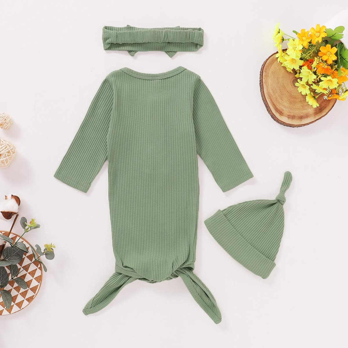 Dramiposs 4Pcs Newborn Girls Boys Nightgowns Infant Sleepwear Long Sleeve Outfit with Pacifier Clip: Clothing