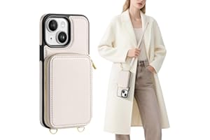 SkyEagle Compatible with iPhone 15 Plus Wallet Case for Women【RFID Blocking】 Crossbody Phone Case PU Leather Zipper Handbag Wrist Strap Cover Credit Card Holder,for Apple 15 Plus,Beige