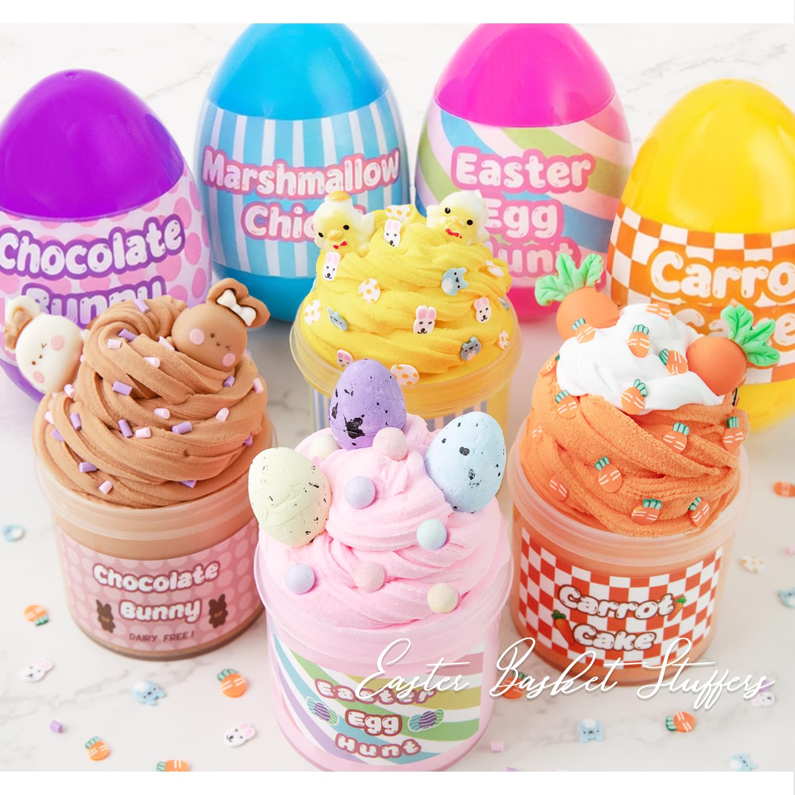 Easter Basket Stuffers - 4 Pack Kit of Eggs Filled with Slime and Charms - Prefilled Eggs with Toys Inside Easter Gifts for Toddlers Teens Girls Boys