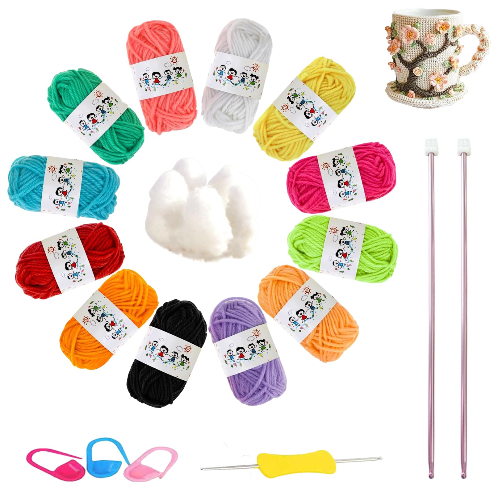 19PCS Knitting Set - Beginner's Dishcloth Craft Kit for Adults & Children