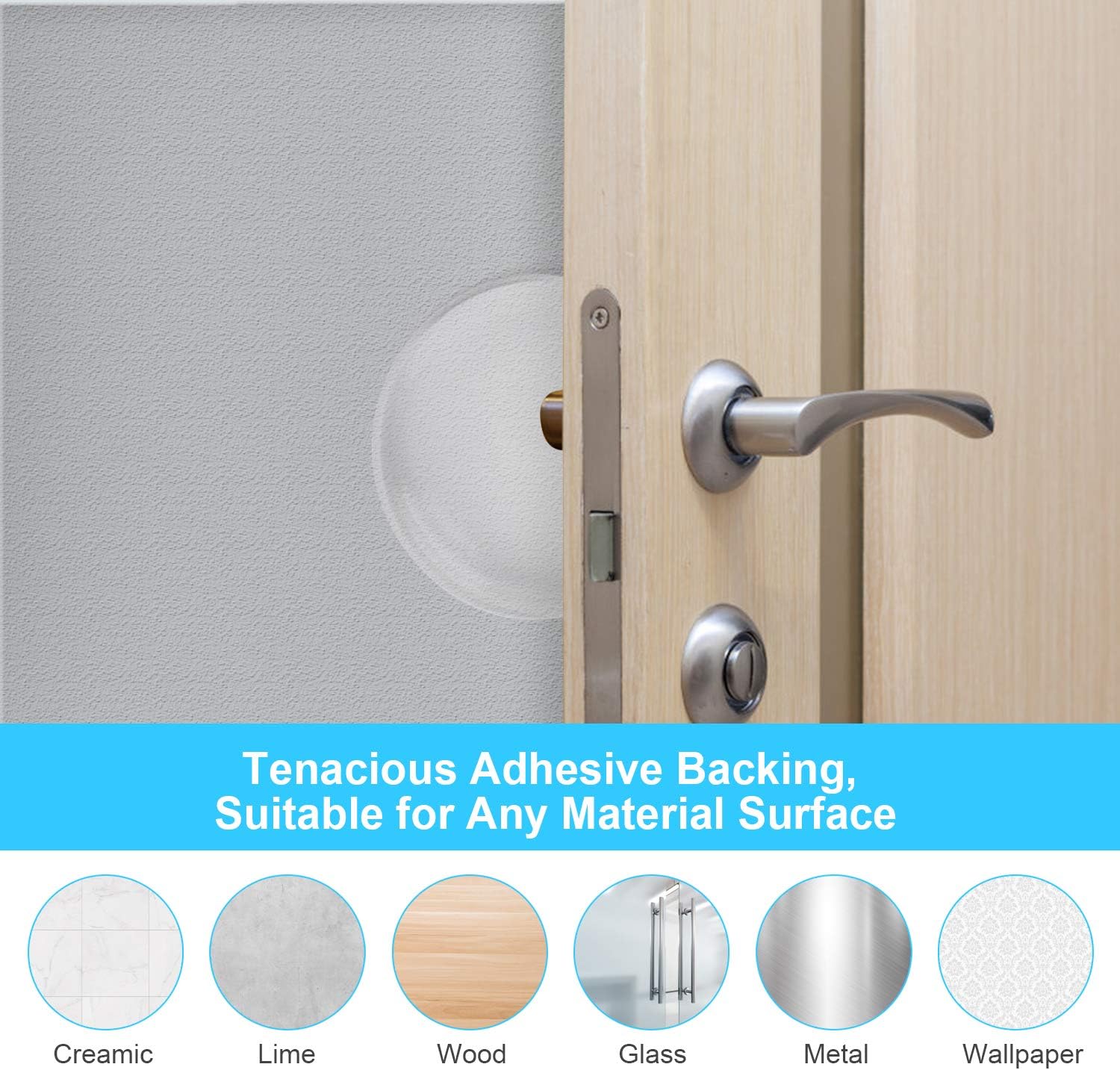 Door Stopper Wall Protector 4 Pcs Clear Door Knob Wall Shield, 3.54" Soft Self Adhesive Rubber Door Bumpers Reusable Washable Headboard Stoppers, Door Stops Guard for Door Handle, Refrigerator Door: Home Improvement