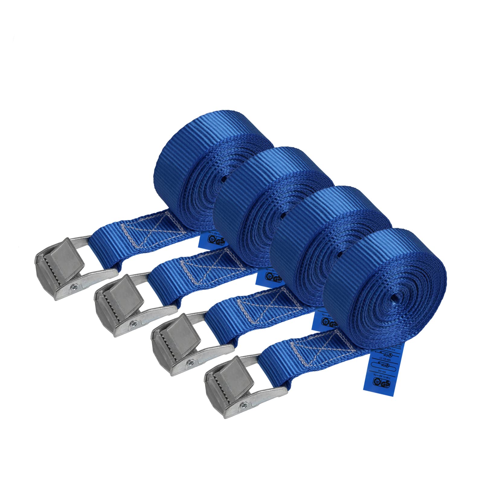 Lashing Straps Tie Down Straps Tension Belt - blue - 2,5m 4m 6m - different quantities, loadable up to 250 kg DIN EN 12195-2, 4 pieces 2.5 cm x 4 m