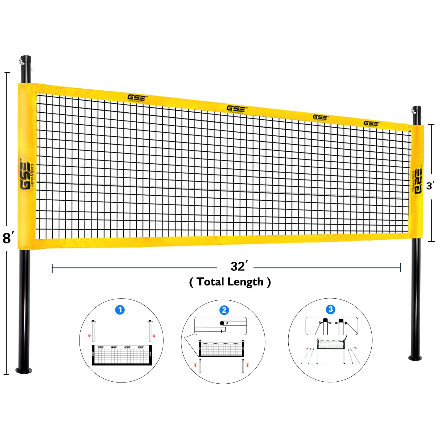 GSE Games & Sports Expert Outdoor Yard Sports Net Game Set for Backyards, Parks, Beach, Lawn. Volleyball Set, Badminton Set OR Volleyball & Badminton Combo Set Available