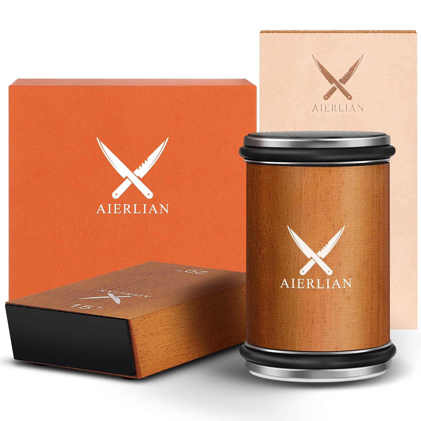 Photo 1 of AIERLIAN Knife Sharpener Tool, Rolling Knife Sharpener Kit, Knife Sharpening with Diamonds and Ceramic for Steel of Any Hardness, Kitchen knife Sharpener with 15 & 20 Degree Magnetic Angle(Brown)