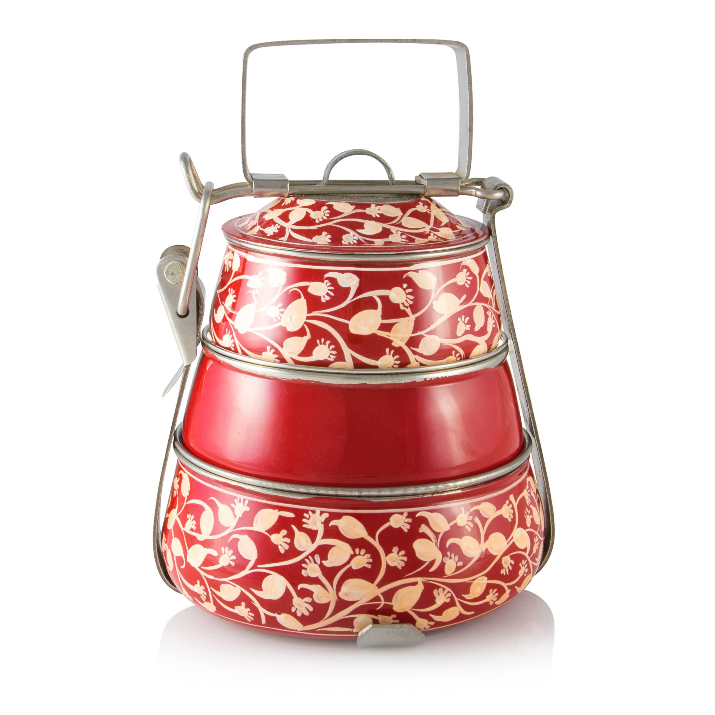 3 Tier Pyramid Red Handpainted Tiffin