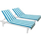 COTTON CRAFT Pool Lounge Chair Cover - 2 Pack Cabana Stripe - Aqua | Oversized 32 inch Wide x 82 inch Long &amp; 7 inch Pocket Beach Chaise Cover - Soft Absorbent 100% Ringspun Cotton Terry Towel