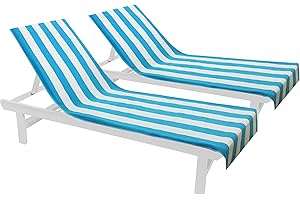 COTTON CRAFT Pool Lounge Chair Cover - 2 Pack - Chaise Beach Picnic Spa Towel - Cabana Stripe - Soft Premium Ringspun Terry Cotton - Oversized - 32 inch Wide x 82 inch Long with 7 inch Pocket – Aqua