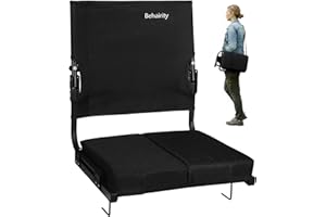 behairity Portable Stadium Seat for Bleachers with Back Support, Wide Padded Bleacher Chair with High Back and Thick Cushion for Adults, Folding Stadium Chair for Football Sports Events (Black)