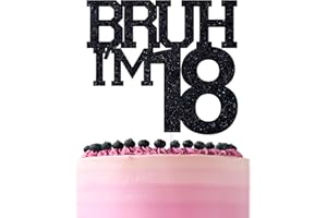 ZACHAKO Black Glitter Bruh I'm 18 Cake Topper, Happy 18th Birthday/Bro I'm 18, Funny 18th Birthday Party Decorations Supplies