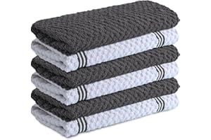 Infinitee Xclusives 100% Cotton Kitchen Towels - 15x25 Inch Ultra Soft Tea Towel, Super Absorbent Terry Dish Towels for Kitchen Linens |Grey|