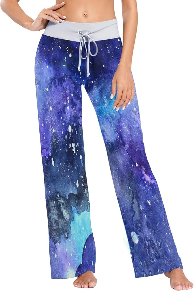 Pajama Pants for Women Abstract Watercolor Blue Starry Sky Pant with