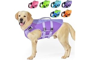 PETDSH Dog Life Jacket Large, High Flotation Dog Life Vest for Swimming Boating, Reflective Puppy Lifejacket with Superior Buoyancy and Rescue Handle, Adjustable Safety Dogs Floating Vests