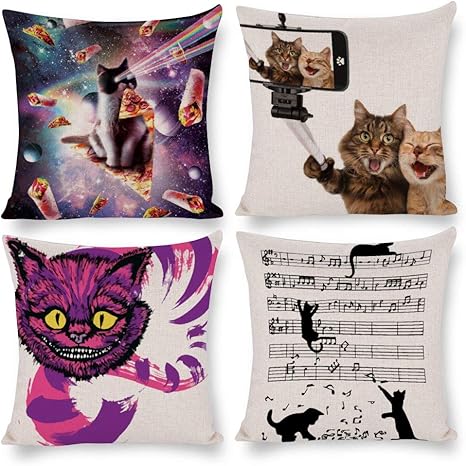 Amazon Co Jp 不思議の国 チェシャ猫 アリス ピザ猫 レインボーレーザー 4枚 クッションカバー 可愛い 綿麻製 枕カバー 抱き枕カバー ロータス 正方形 お部屋 雑貨 車用 クッションカバー ホーム キッチン