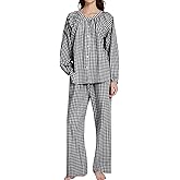 COZYPOIN Womens Gingham Pajama Set 2 Piece Cotton Plaid Button Down Puff Sleeve Shirt and Pants Lounge Set Cute Sleepwear