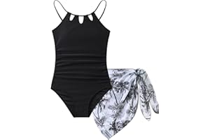 ACOCOPY Girls Swimsuits One Piece Quick Dry Bathing Suit with Mesh Cover Ups Adjustable Straps Cut Out Beach Swimwear 7-16Y