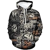 Srcnhim Men's Artist Street Letter Graffiti Markers Hoodies Hooded 3D Printing Graffiti Graphic Sweatshirts Pullover