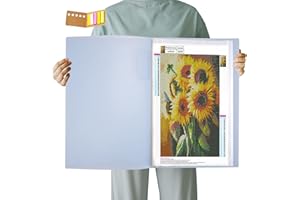 Qunrwe A3 Portfolio Folder for Artwork,Diamond Painting Storage Book,Art Portfolios Case 30 Pages with Index Stickers,Clear Sheet Protector for Diamond Painting,Presentation,Report,Photo,12x16in(Blue)