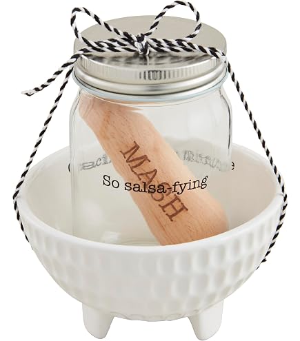 Mud Pie Set Per Salsa E Guacamole Da 4 Pezzi: Ciotole In Ceramica Bianca Con Cucchiai D'Argento