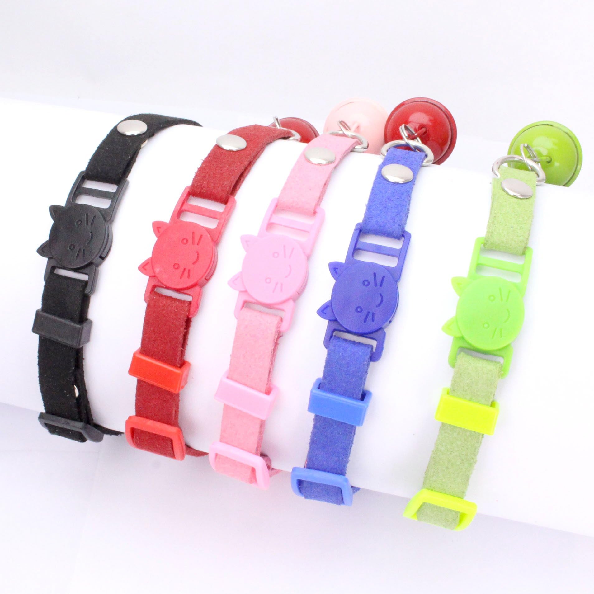 HypeetyKitty Breakaway Cat Collar with Bell Cute Soft Korean Velvet Safety Quick Release Break Away Buckle Adjustable, Set of 2 or 3, Neck 7-12 inch, Color Random (4-Pack)