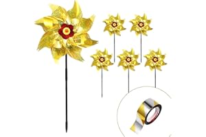Pinwheels for Yard and Garden,Yorr Reflective Pinwheels to Scare Birds Away,Sparkly Gold Pin Wheels with Bird Scare Tape for Outside (Pack of 6)…
