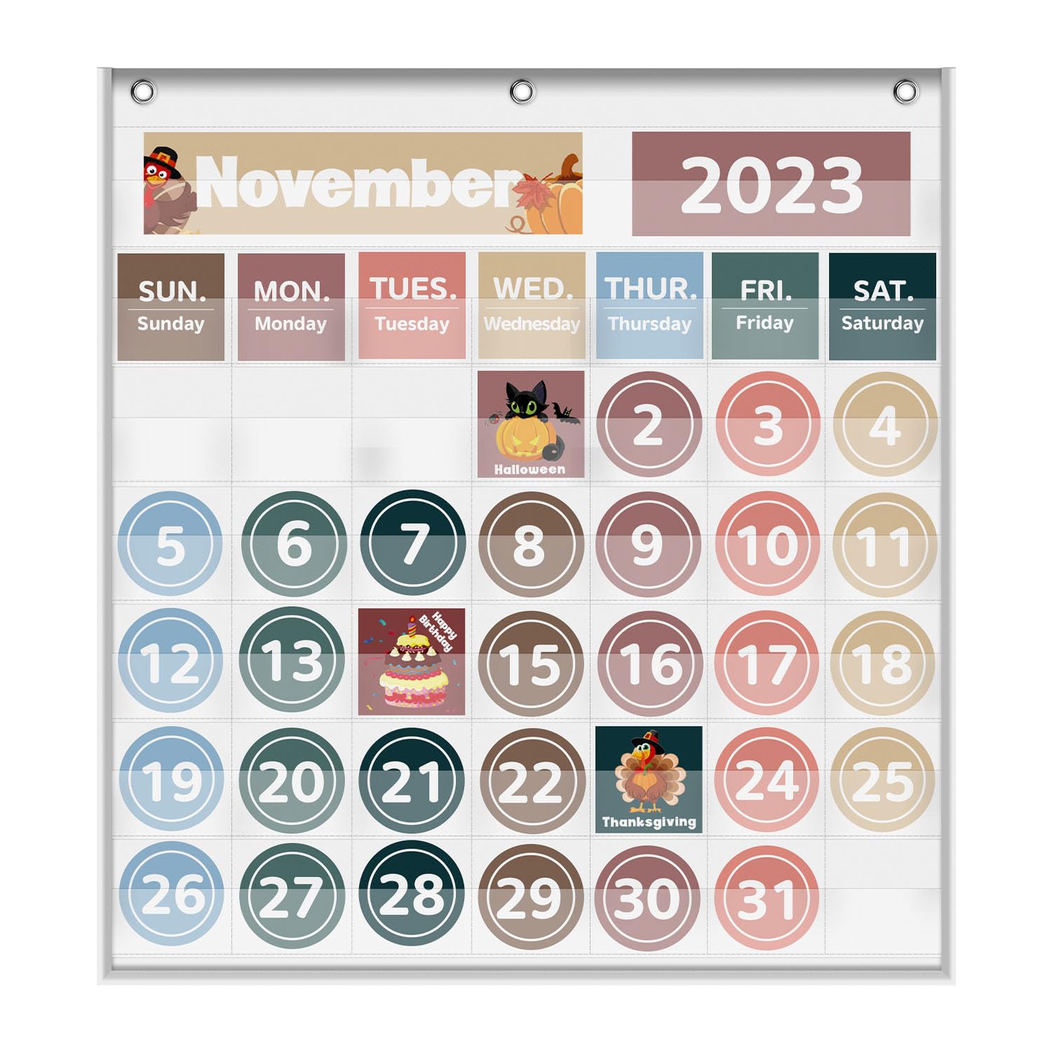 Boczif Classroom Graphic Pocket Monthly Calendar, Learning Week Days for Home or Kindergarten, Teacher School Kids Must Have Supplies (White)