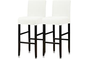 Lellen Bar Stool Covers Set of 2,Stretch Washable Bar Stool Seat Covers Removable Bar Chair Covers with Backs Counter Height Bar Stool Chair Covers for Kitchen Dining Room Cafe（White）