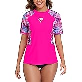 Halcurt Women's Short Sleeve Swim Shirt Rash Guard Swimsuit Top Only UPF50+ Sun Protection Bathing Suit
