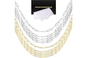 ZYEHXED 10 Pcs Paperclip Chain Necklace for Women 18 Inch Stainless Steel Gold Silver Charm Necklace Chains Adjustable Link Chains with Lobster Clasps Polishing Cloth for DIY Women Jewelry Making Supplies