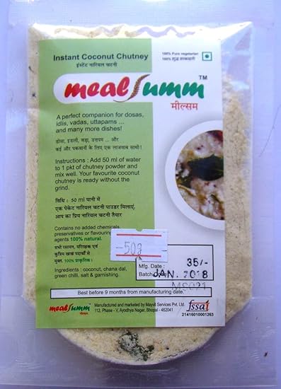 mealsumm White Coconut Chutney for idli, dosa, uttapam and Vada, 300 gm-Pack of 6