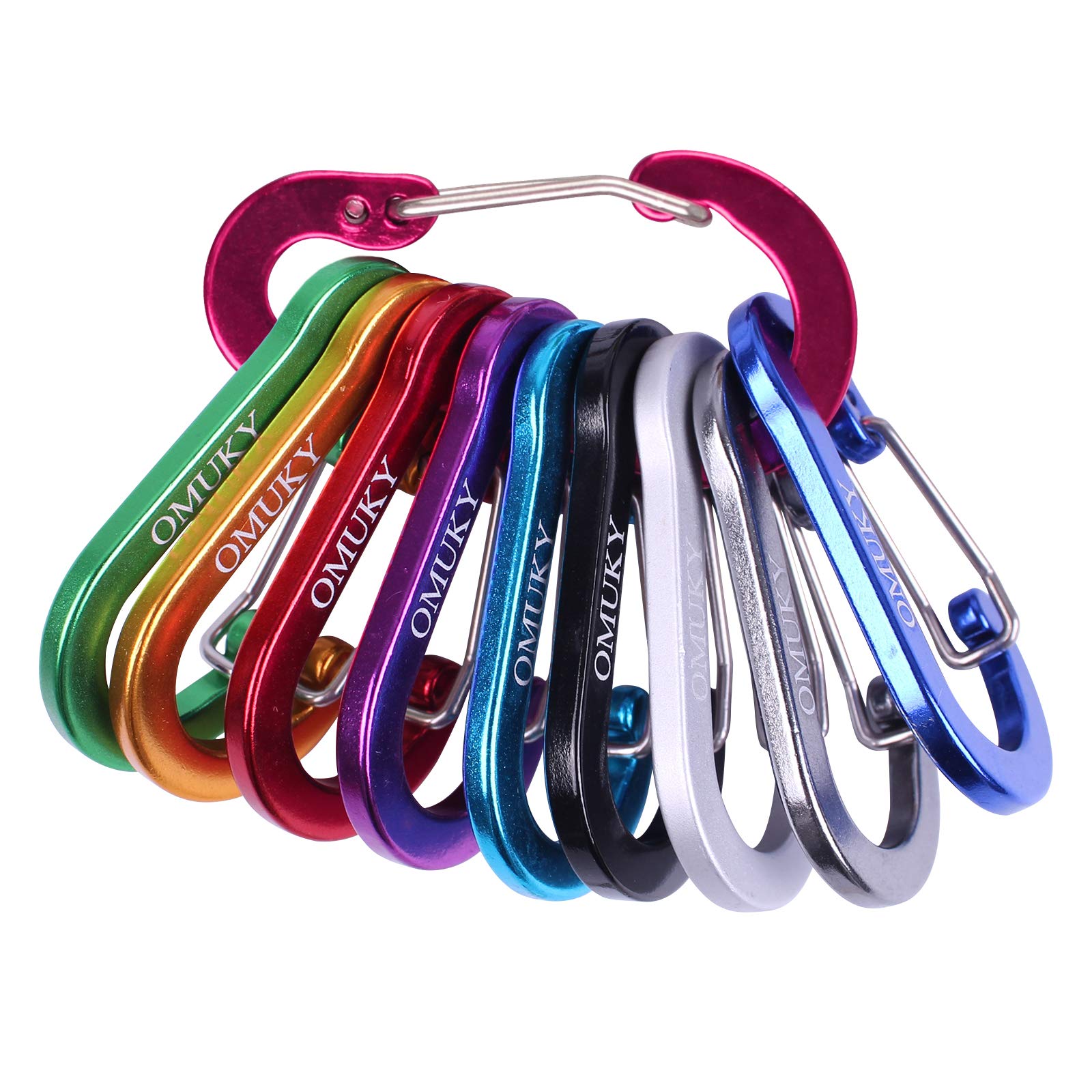 OMUKY 10 Pcs Aluminum Heavy Duty Carabiner Hooks Lightweight Ultra Sturdy Carabiners Clips Multifunctional Outdoor Sports Buckle (Mixed Color)