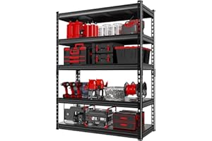 Qerfty 59" Garage Shelving, Garage Storage Shelving, Adjustable 5 Tier Unit Shelving, Heavy Duty Shelving Metal Shelving for Warehouse, Basement, Storage Shelf 39.4" W*15.7" D