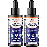 Vitamatic 2 Packs Liquid Biotin & Collagen for Hair Growth - Women & Men – Supports Glowing Skin, Healthy Hair & Nail Growth (2Fl Oz)