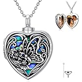 TOUPOP Heart Urn Locket Necklace for Ashes and Pictures 925 Sterling Silver Locket Cremation Jewelry with Abalone Shell Keepsake Memorial Gifts for Women（That Holds Pictures and Ashes）