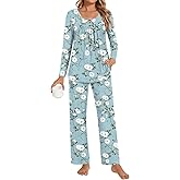 COFNEW Women's Long Sleeve Pajama Sets, Plus Size 2 Piece Fall Lounge Sleepwear Ladies Pjs Sets With Pockets