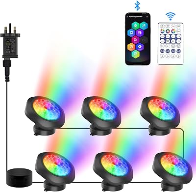 NATPOW RGB Underwater Pond Lights 6-in-1 IP68 APP Control Remote 5V