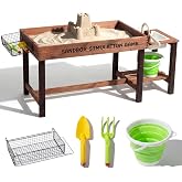 WOODENFUN Wooden Sand Table for Kids Ages 3-8, Summer Outdoor Toys | Kids Naturally Playful Sand and Water Activity Sensory Table, Birthday Gift for Boys Girls