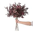 SHUOTAO 3Pcs Artificial Plants Silk Eucalyptus Leaves Tall 29" Eucalyptus Stems Branches Floral Arrangement Decoration, Artificial Plant Farmhouse Indoor Home Wedding Decor Wine Red