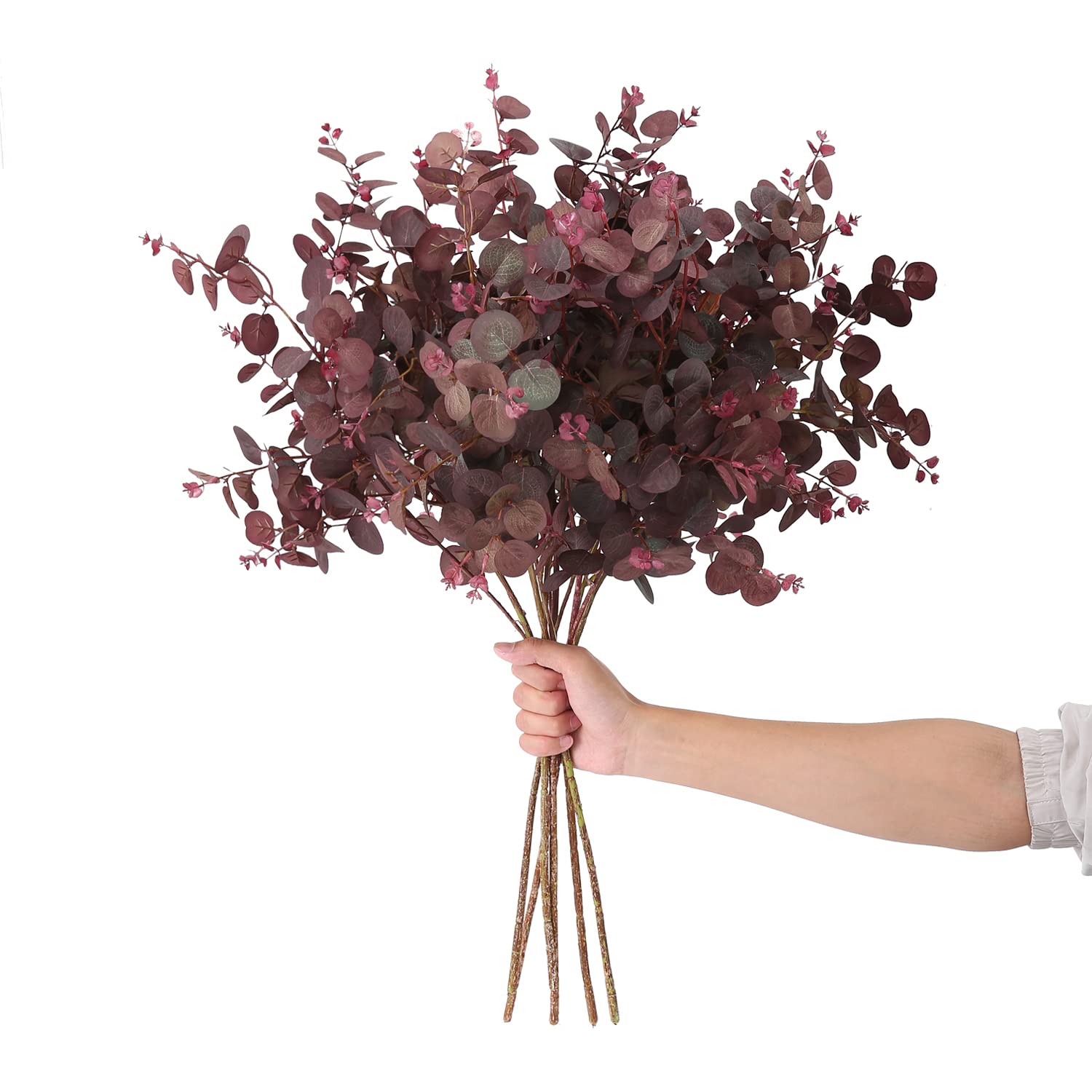 SHUOTAO 3Pcs Artificial Plants Silk Eucalyptus Leaves Tall 29" Eucalyptus Stems Branches Floral Arrangement Decoration, Artificial Plant Farmhouse Indoor Home Wedding Decor Wine Red