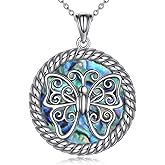 KQF Butterfly Necklace for Women Sterling Silver Celtic Knot/Filigree Abalone Shell Butterfly Pendant Necklace Dainty Vintage Butterfly Jewelry Gift for Girls Mom Daughter Girlfriend