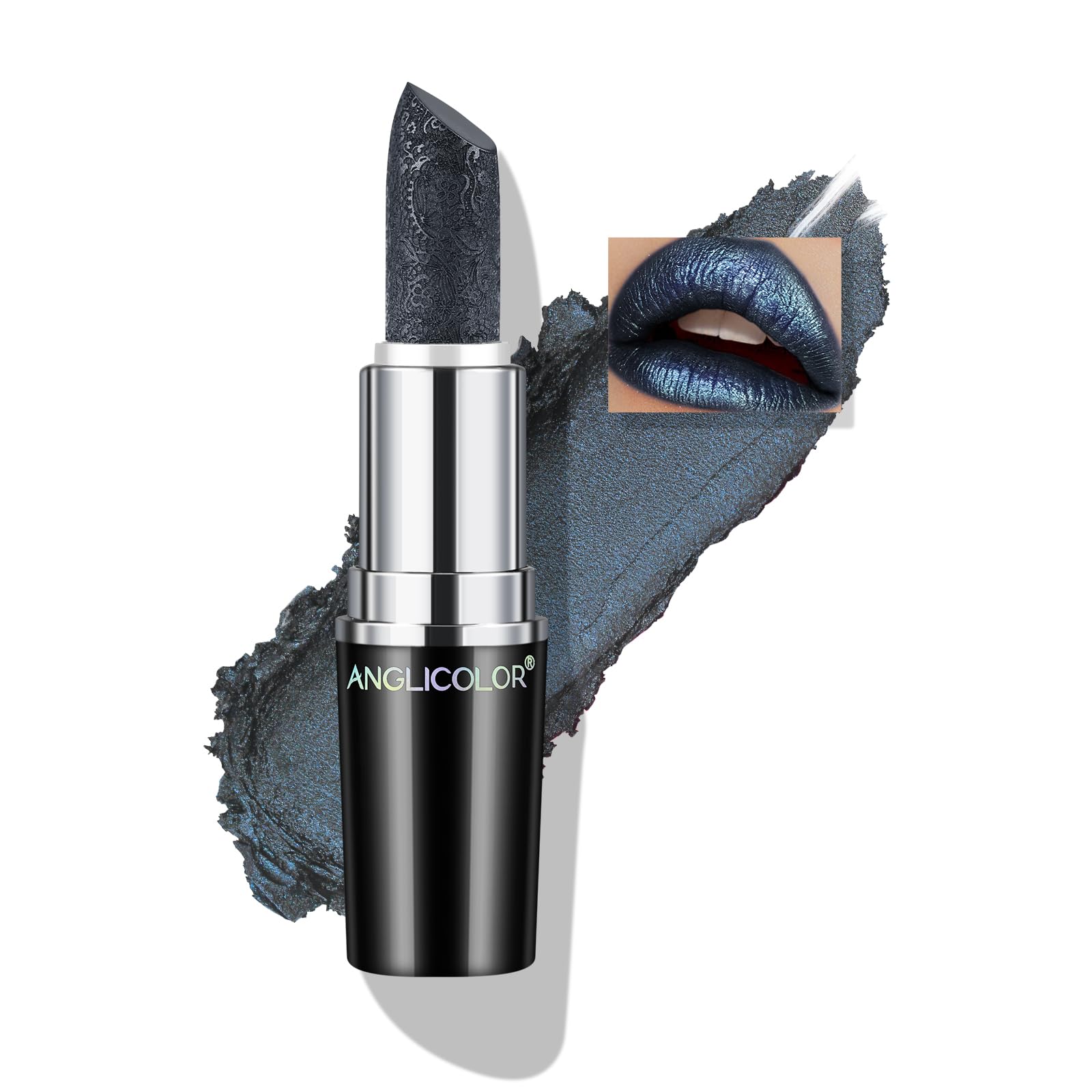 Anglicolor Halloween Metallic Glitter Black Lipstick,High Impact Shimmer Lipcolor,Moisturising,Lightweight Hydrating Creamy Formula Smooth and Non-Sticky,Lipstick For Women(08 MYSTICISM, 4g)