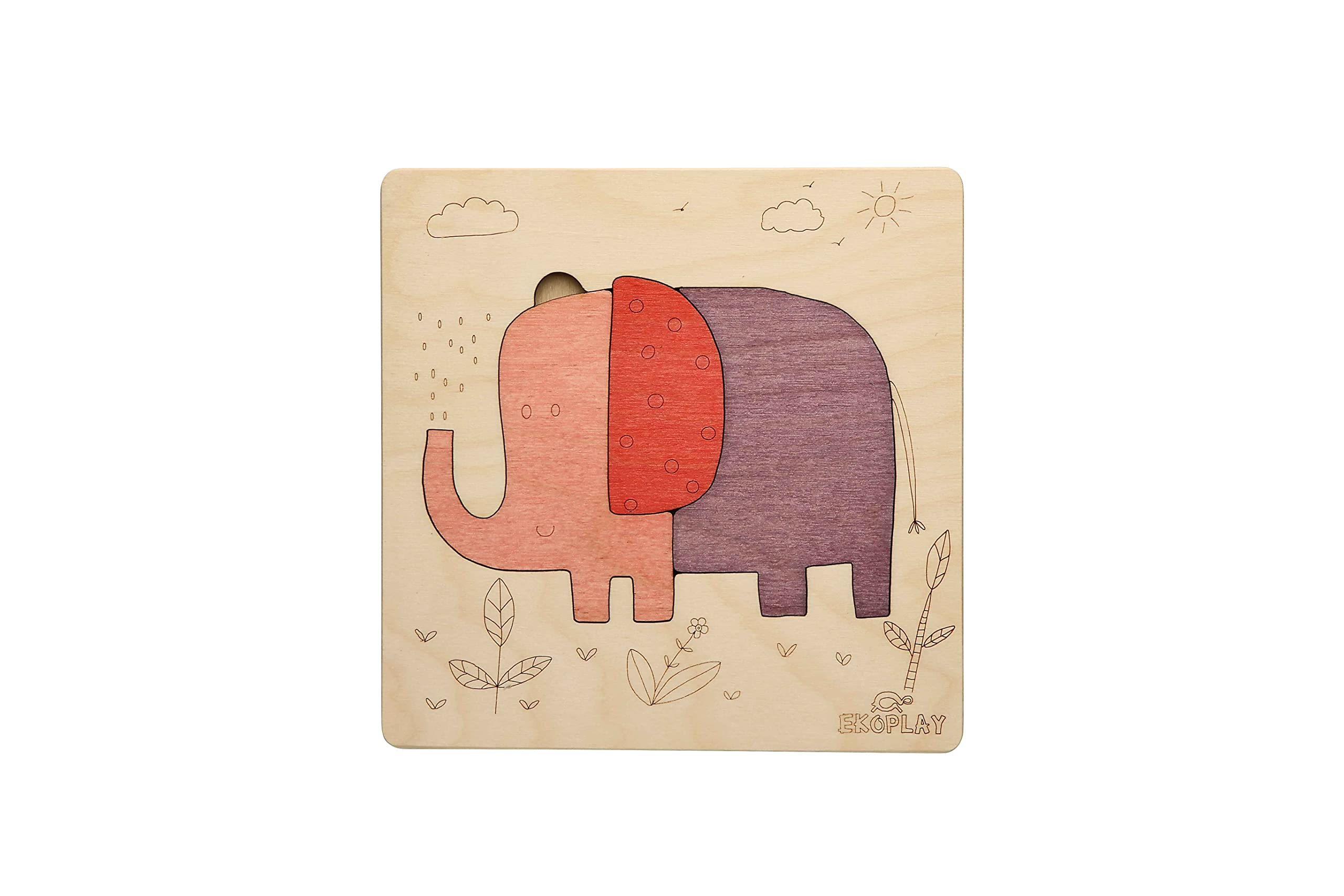 Playful Elephant Wooden Puzzle for Kids | 3 Piece Jigsaw Puzzle for Pre-School Kids | Learning Educational Toys Gifts for Boys & Girls — image 1
