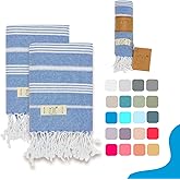 Yazz Turkish Cotton Hand Towels - Set of 2, 18" x 30" inches, Decorative Peshtemal Cotton Hand Towels for Kitchen, Bath, Guest, Face, Hair, Gym, Yoga, Dishcloth, Travel (Royal)